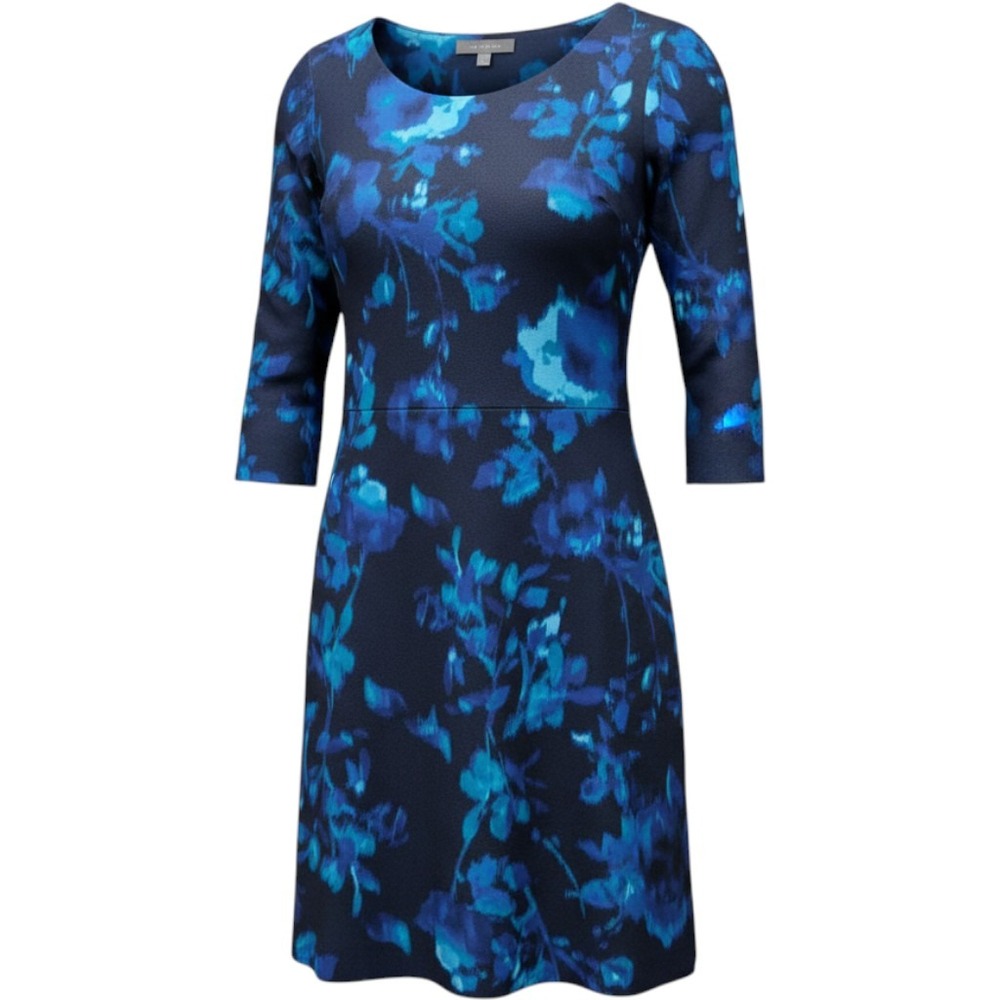 Daisy Fuentes Blue Floral Shift Dress Long Sleeve Evening Blue Combo Small NWT